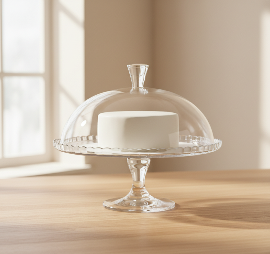 Kuchenplatte mit Fuß Glas Ø32 cm – Servierplatte Transparent, Stabil & Elegant – Tortenplatte für Buffet, Kaffee & Dekor