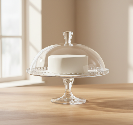 Kuchenplatte mit Fuß Glas Ø32 cm – Servierplatte Transparent, Stabil & Elegant – Tortenplatte für Buffet, Kaffee & Dekor