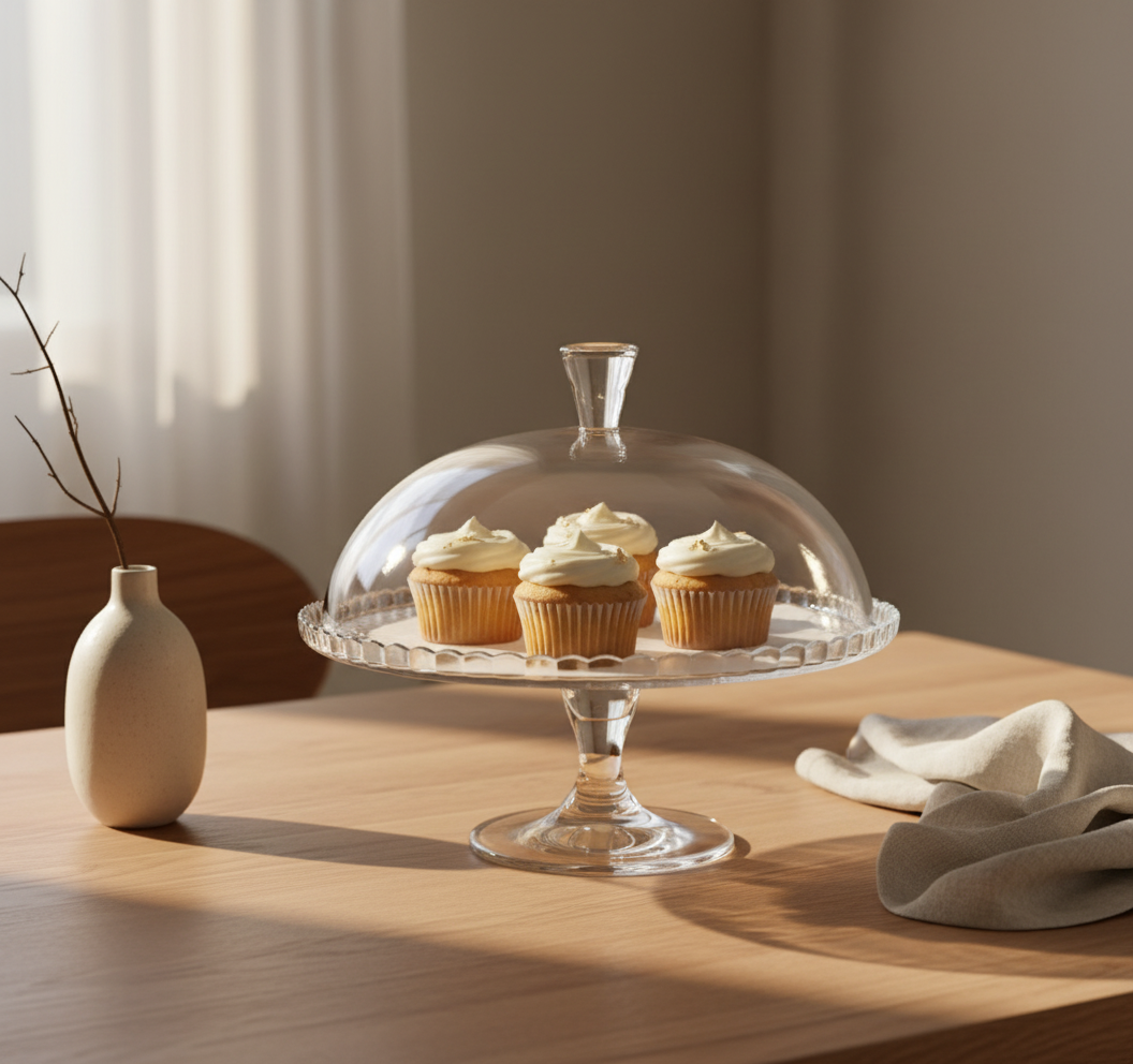 Kuchenplatte mit Fuß Glas Ø32 cm – Servierplatte Transparent, Stabil & Elegant – Tortenplatte für Buffet, Kaffee & Dekor