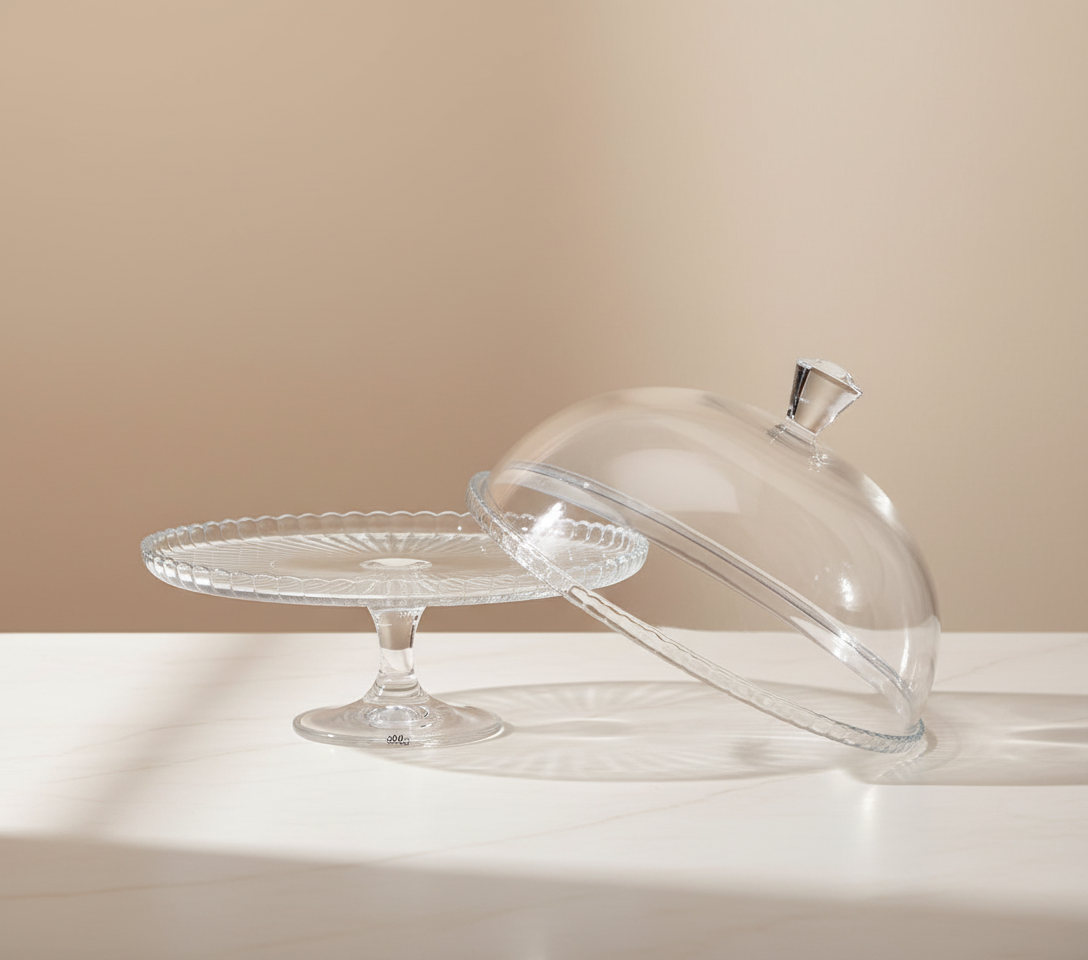 Kuchenplatte mit Fuß Glas Ø32 cm – Servierplatte Transparent, Stabil & Elegant – Tortenplatte für Buffet, Kaffee & Dekor