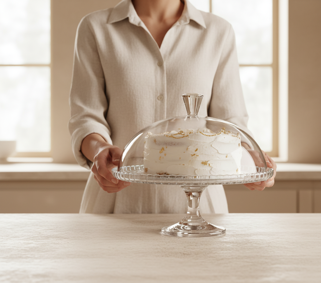 Kuchenplatte mit Fuß Glas Ø32 cm – Servierplatte Transparent, Stabil & Elegant – Tortenplatte für Buffet, Kaffee & Dekor