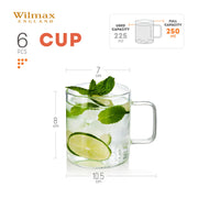 Wilmax Glastasse 250 ml 6er-Set Transparent Borosilikatglas – Anwendungs- oder Detailansicht; Lieferumfang: 6 Stück
