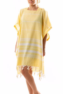 Leichter gelber Baumwoll-Poncho Bademantel S/M im Peshtemal-Stil für Dusche und Pool