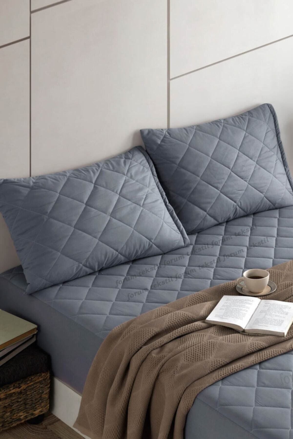 Gesteppter Kissenschoner 50×70 cm aus Baumwolle in Grau 2er Set