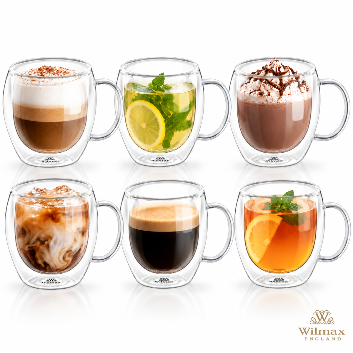 Wilmax Doppelwandiger Glasbecher 250 ml 6er-Set Transparent – Produktansicht; Lieferumfang: 6 Stück