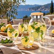 Wilmax Krug 2400 ml mit Bambusdeckel und Filter Transparent Thermoglas – Anwendungs- oder Detailansicht; Lieferumfang: 1 Stück