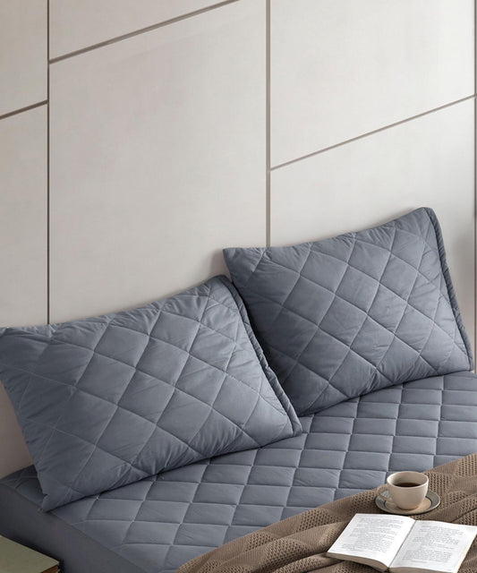 HELDENA Kissenschoner Grau 2er-Set – Baumwolle gesteppt, 50×70 cm