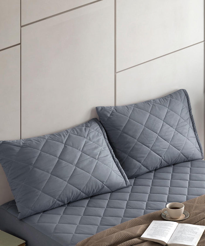 HELDENA Kissenschoner Grau 2er-Set – Baumwolle gesteppt, 50×70 cm