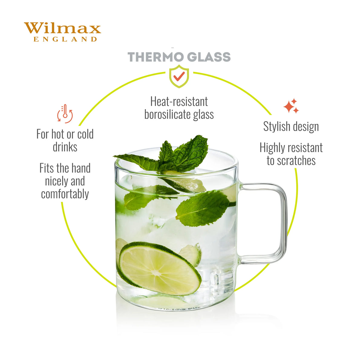 Wilmax Glasbecher 320 ml 6er-Set Transparent Borosilikatglas – Anwendungs- oder Detailansicht; Lieferumfang: 6 Stück