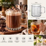 Wilmax Glasbecher mit Henkel 550 ml 6er-Set Glas – Anwendungs- oder Detailansicht; Lieferumfang: 6 Stück