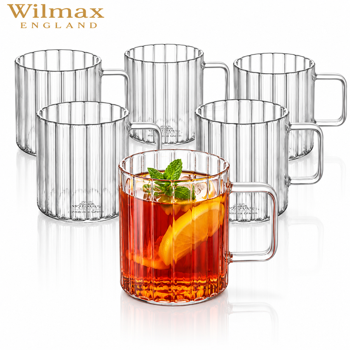 Wilmax Hitzebeständige Glastasse mit Henkel 250 ml 6er-Set Glas – Produktansicht; Lieferumfang: 6 Stück