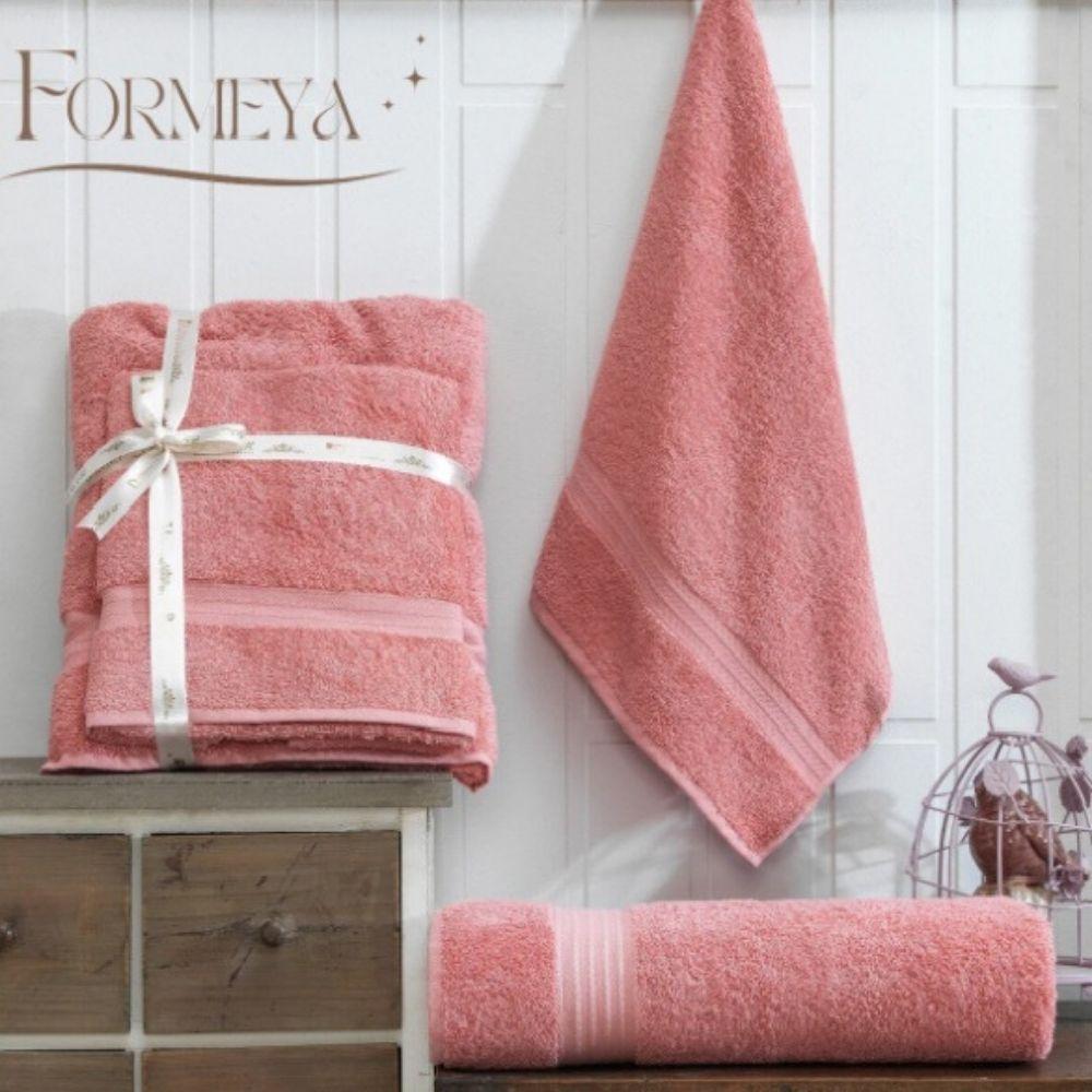 HELDENA Duschtuch Set Lachs 2er aus 100% Baumwolle 90x170 cm und Haartuch 50x85 cm
