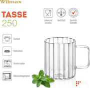 Wilmax Hitzebeständige Glastasse mit Henkel 250 ml 6er-Set Glas – Anwendungs- oder Detailansicht; Lieferumfang: 6 Stück
