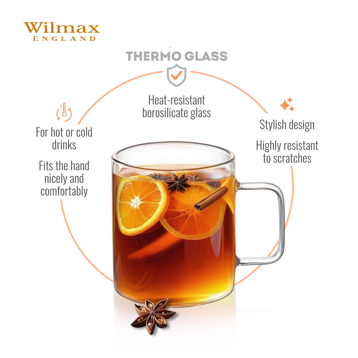 Wilmax Kaffeetasse 400 ml 6er-Set Transparent Borosilikatglas – Anwendungs- oder Detailansicht; Lieferumfang: 6 Stück