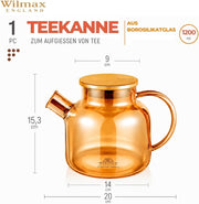 Wilmax Teekanne 1200 ml mit Federfilter und mit Edelstahldeckel Gold Thermoglas – Anwendungs- oder Detailansicht; Lieferumfang: 1 Stück