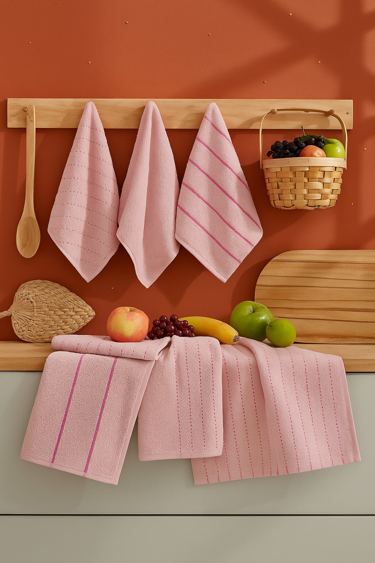 HELDENA Küchenhandtücher 30 × 50 cm – 6er Set Puderrosa