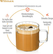 Wilmax Glasbecher mit Henkel 550 ml 6er-Set Glas – Anwendungs- oder Detailansicht; Lieferumfang: 6 Stück