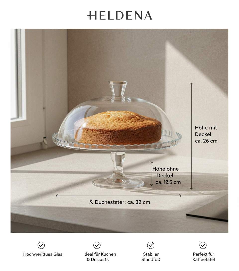 Kuchenplatte mit Fuß Glas Ø32 cm – Servierplatte Transparent, Stabil & Elegant – Tortenplatte für Buffet, Kaffee & Dekor