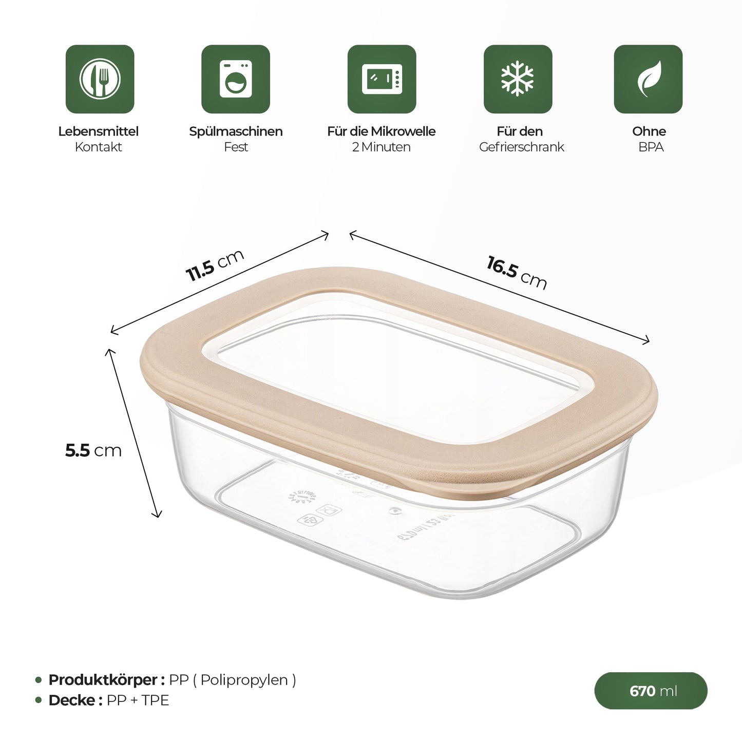 Lebensmittelbehälter 670 ml und 1200 ml für Lunchboxen