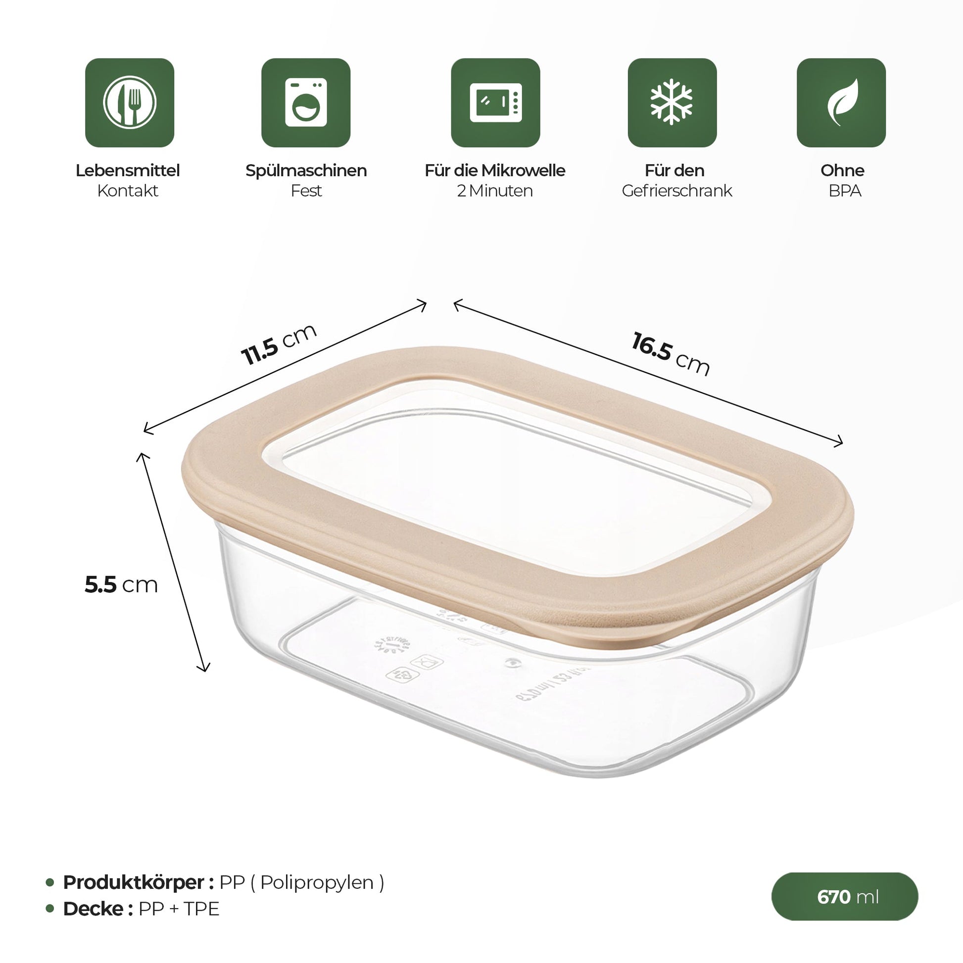 Lebensmittelbehälter 670 ml und 1200 ml für Lunchboxen