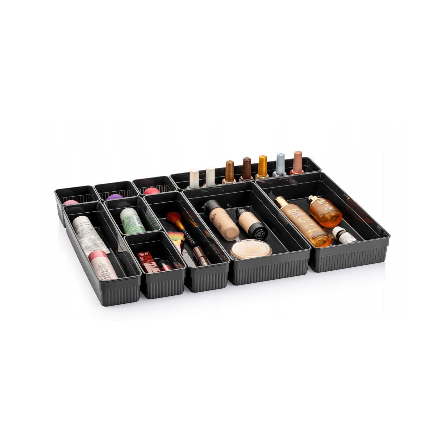 CRALEX Nero Schubladenorganizer 10er Set transparent und anthrazit für Küche und Büro