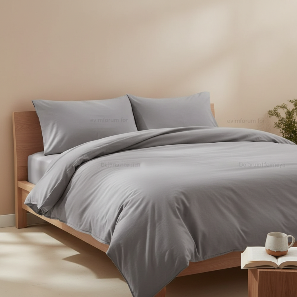 Bettwäsche Set Grau aus 100% Baumwolle Ranforce mit Spannbettlaken