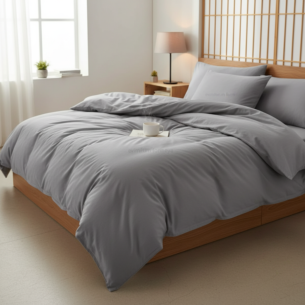 Bettwäsche Set Grau aus 100% Baumwolle Ranforce mit Spannbettlaken