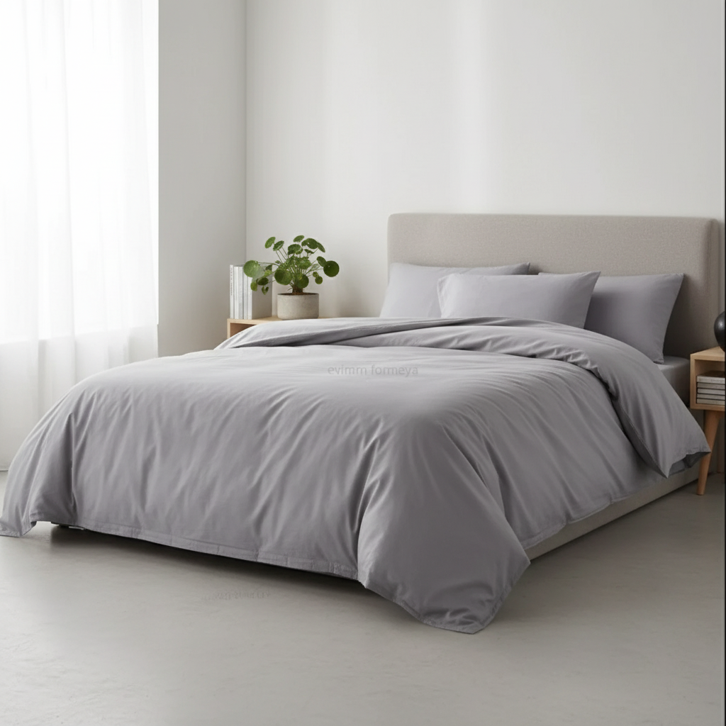 Bettwäsche Set Grau aus 100% Baumwolle Ranforce mit Spannbettlaken