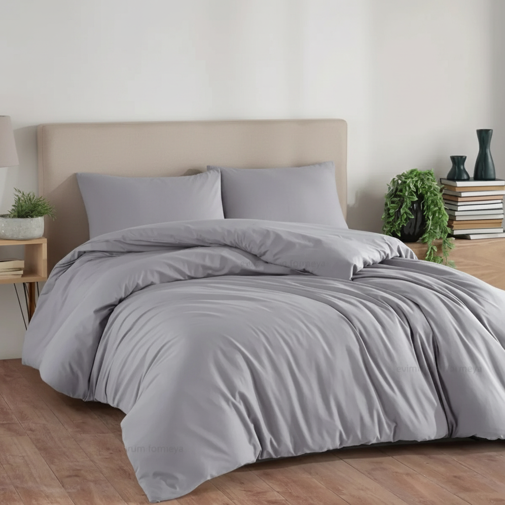 Bettwäsche Set Grau aus 100% Baumwolle Ranforce mit Spannbettlaken