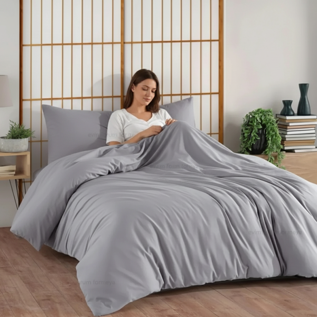 Bettwäsche Set Grau aus 100% Baumwolle Ranforce mit Spannbettlaken