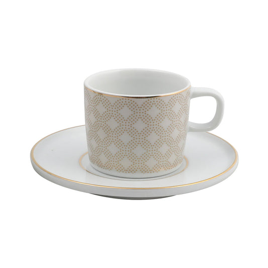 GÜRAL Mental Kaffee-Set, 4-tlg, Porzellan, Weiß mit braunem Dekor, 100ml