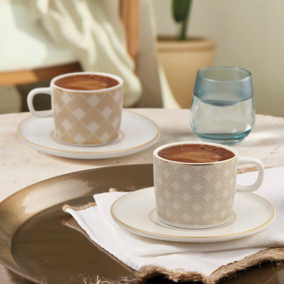 Porzellan Kaffee Set GÜRAL Mental Weiß Braun von Güral Porselen im HELDENA Sortiment