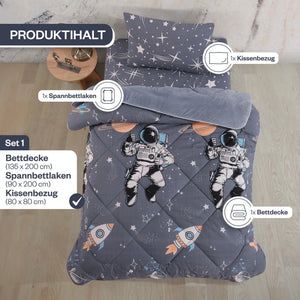Lieferumfang des HELDENA Astronaut Schlafsets in 135 x 200 cm