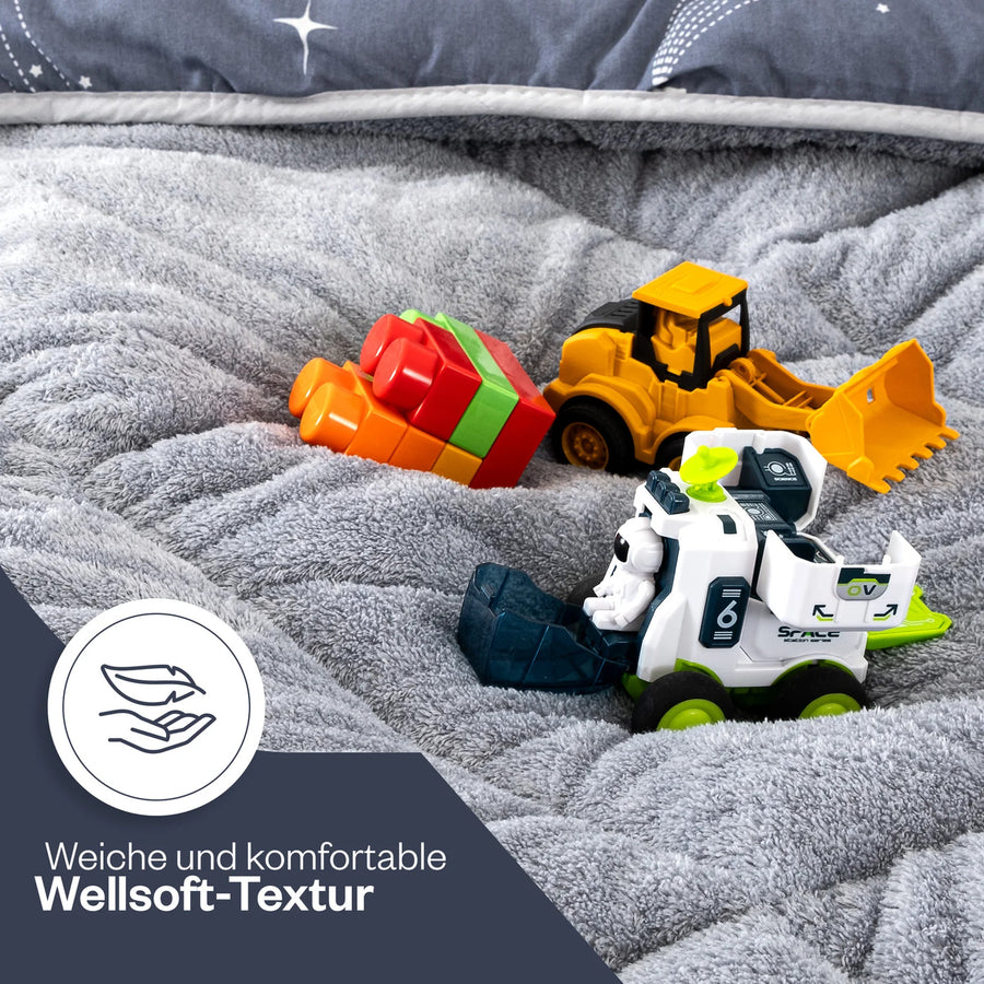 Detail der weichen Wellsoft-Seite des HELDENA Astronaut Schlafsets