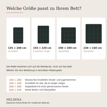 Größenübersicht der HELDENA Bettdecke von 135×200 bis 220×240 cm