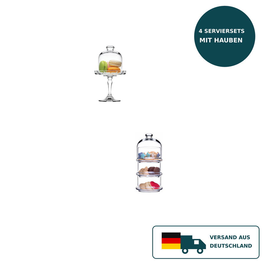 HELDENA Servier-Set mit Glashauben – Platte und Servierschalen