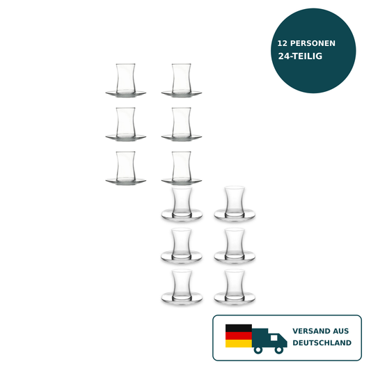 HELDENA Teeservice 24-tlg. für 12 Personen – Teegläser und Untertassen