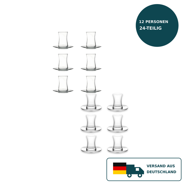 HELDENA Teeservice 24-tlg. für 12 Personen – Teegläser und Untertassen