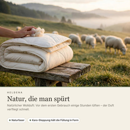 Natürliche Lammwolle – vor dem ersten Gebrauch kurz lüften