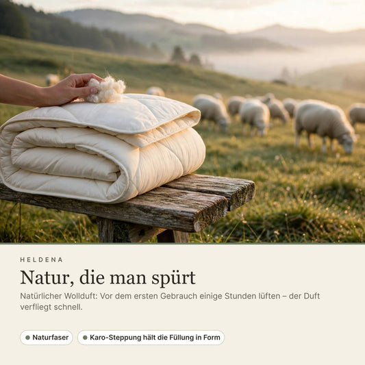 Natürliche Lammwolle – vor dem ersten Gebrauch kurz lüften