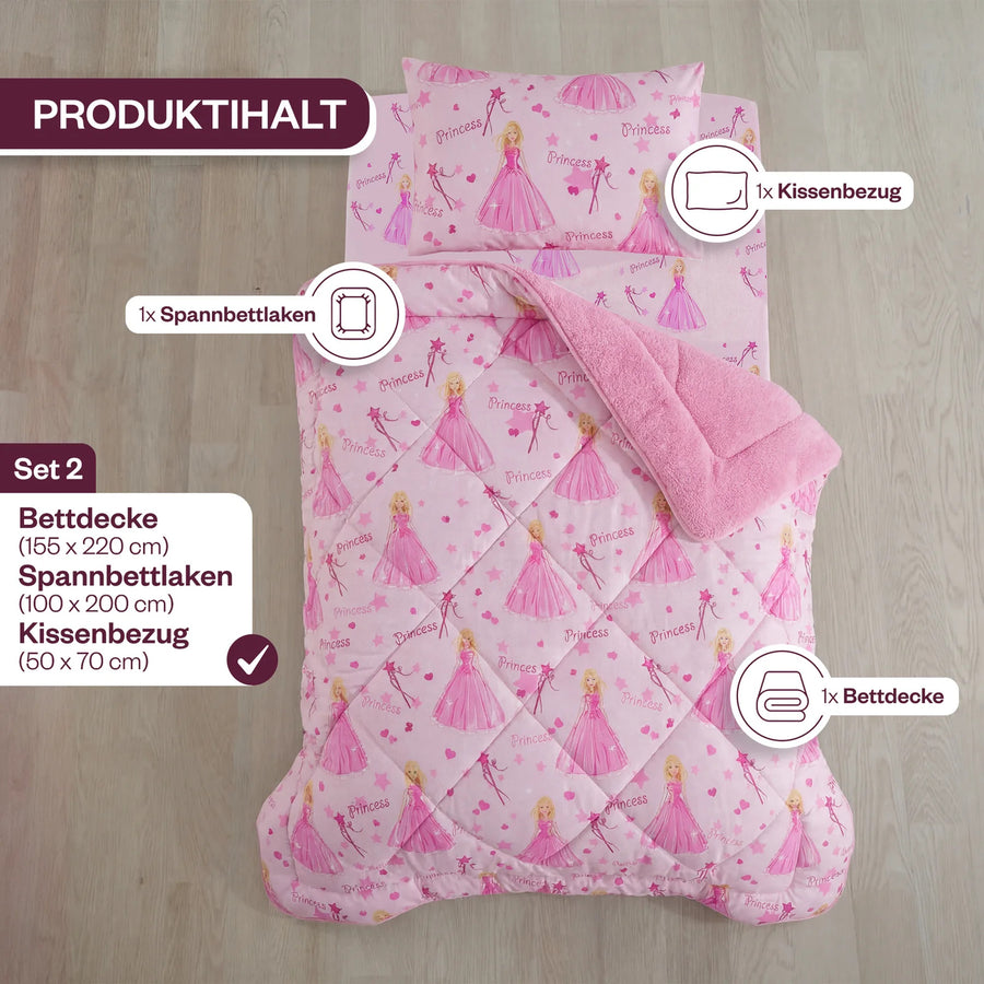 Lieferumfang des HELDENA Prinzessin Schlafsets in 155 x 220 cm