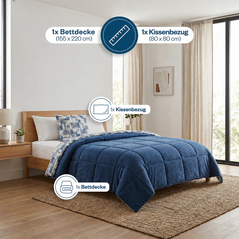 HELDENA Wellsoft Bettdecke Blau in 155 × 220 cm