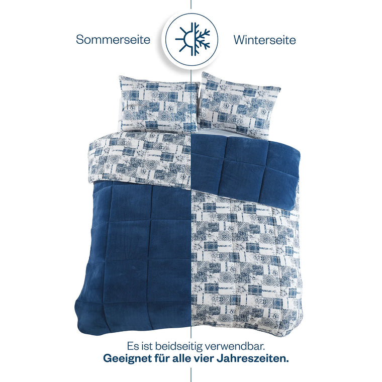 HELDENA Wellsoft Bettdecke Blau – doppelseitige Ausführung