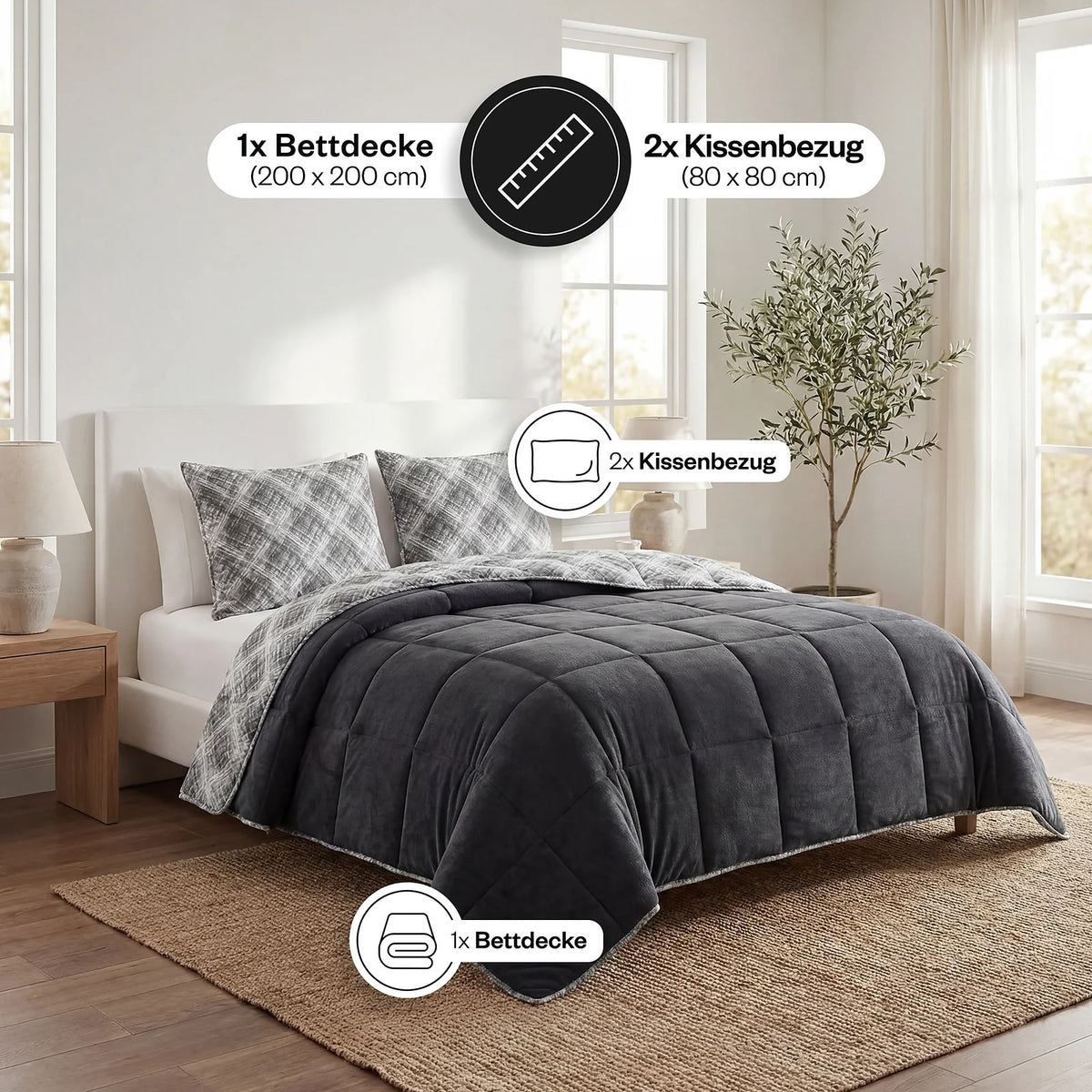HELDENA Wellsoft Bettdecke Schwarz in 200 × 200 cm