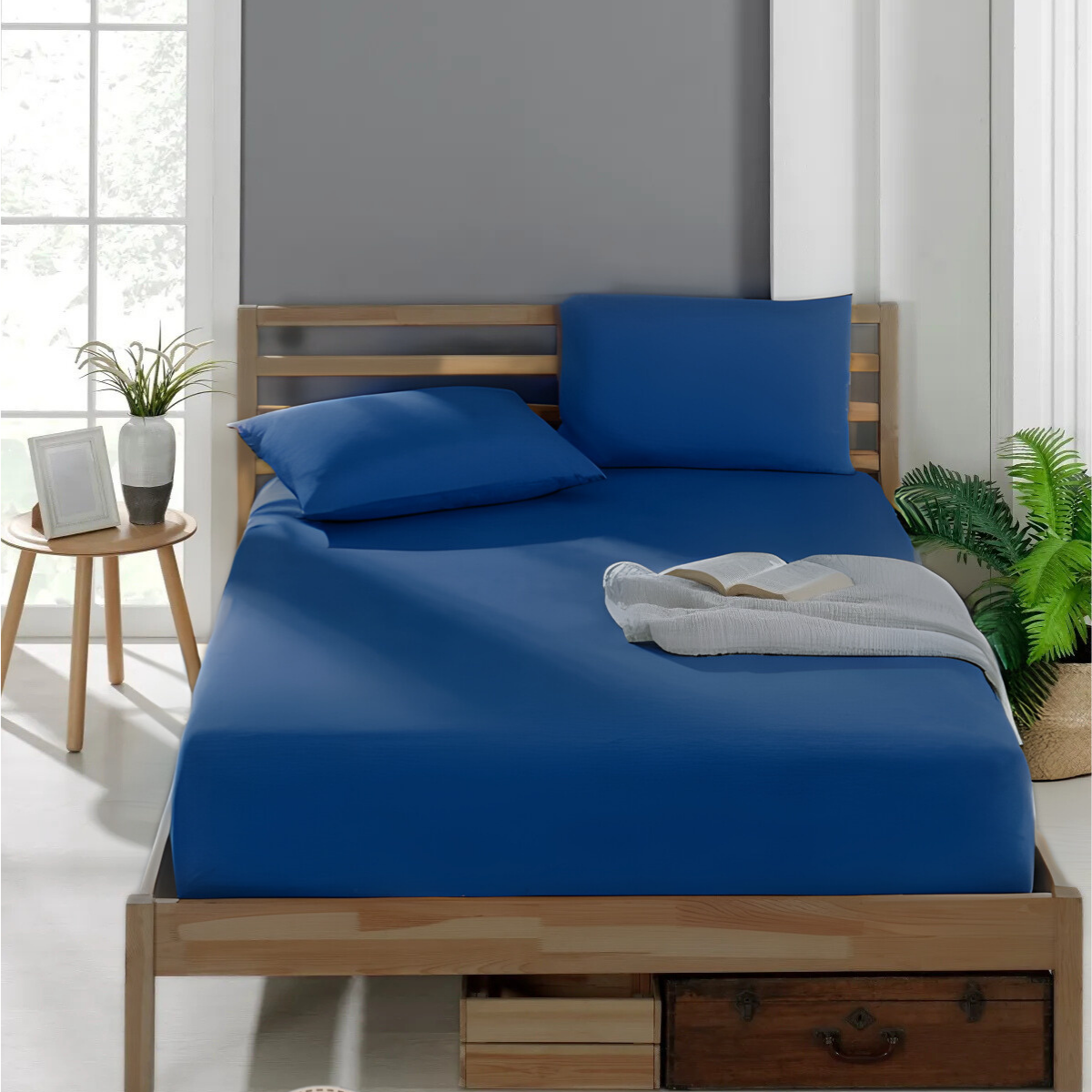 Blaues Spannbettlaken Baumwolle elastischer Gummizug Einzelbett Doppelbett