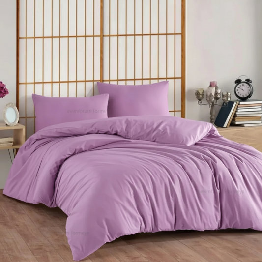Bettwäsche Set Lila aus 100% Baumwolle Ranforce mit Spannbettlaken
