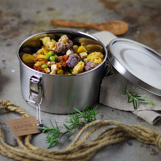 Runde Lunchbox Tiffin aus Edelstahl für moderne Küchenaufbewahrung und Snacks