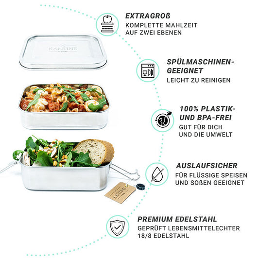 Edelstahl Brotdose Bento 1200 ml für Meal Prep Büro und Alltag unterwegs