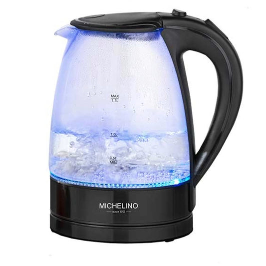 Michelino Glaswasserkocher 1,7L LED-Beleuchtung schwarz für Tee und Küche