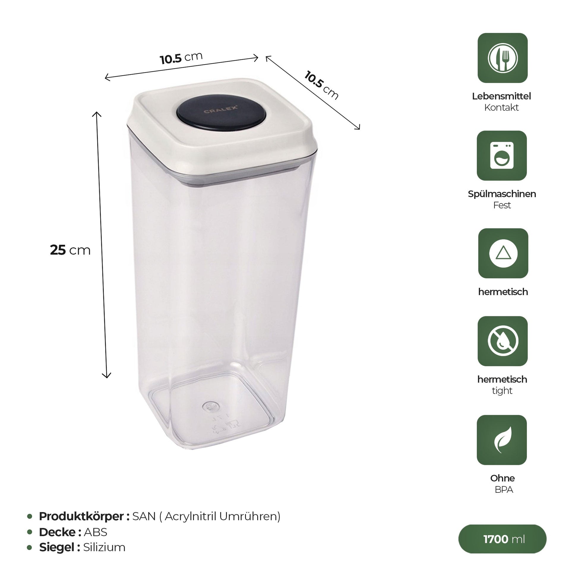 Lebensmittelbehälter 1,7 L für Vorräte und Meal Prep